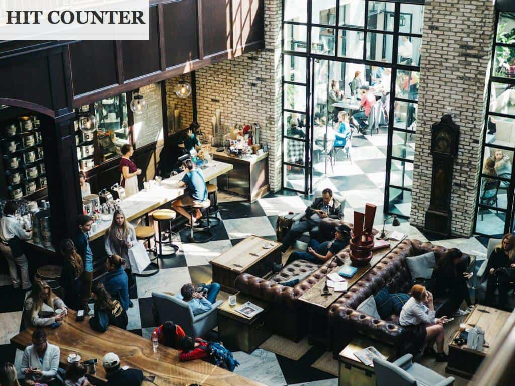 aerial photo of people on bar