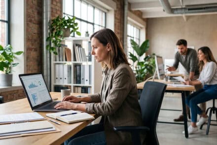 Equipo de una pequeña empresa trabajando con herramientas digitales